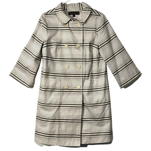 Proenza Schouler Coatigan Womens Size M Gray Striped Cotton Pockets Midi Buttons - Picture 1 of 10